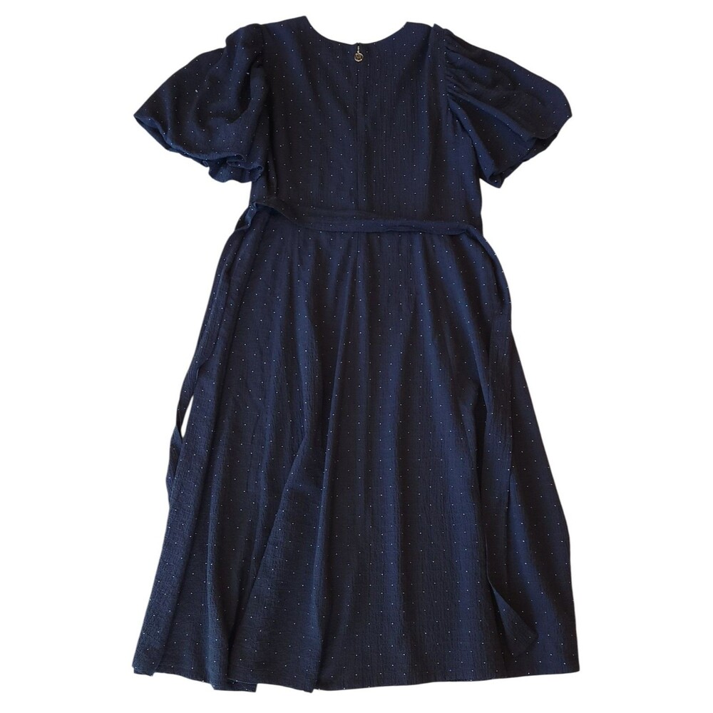 Tommy Hilfiger Dress Womens Navy Blue Polka Dot Button Front Midi Tie Belt - 14 - Picture 2 of 12